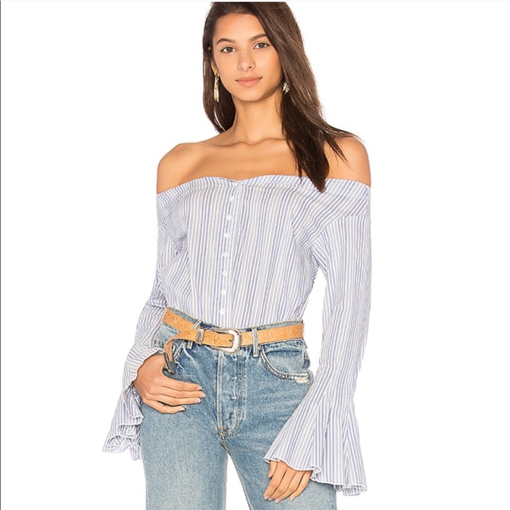 Free people off the shoulder button down Medium